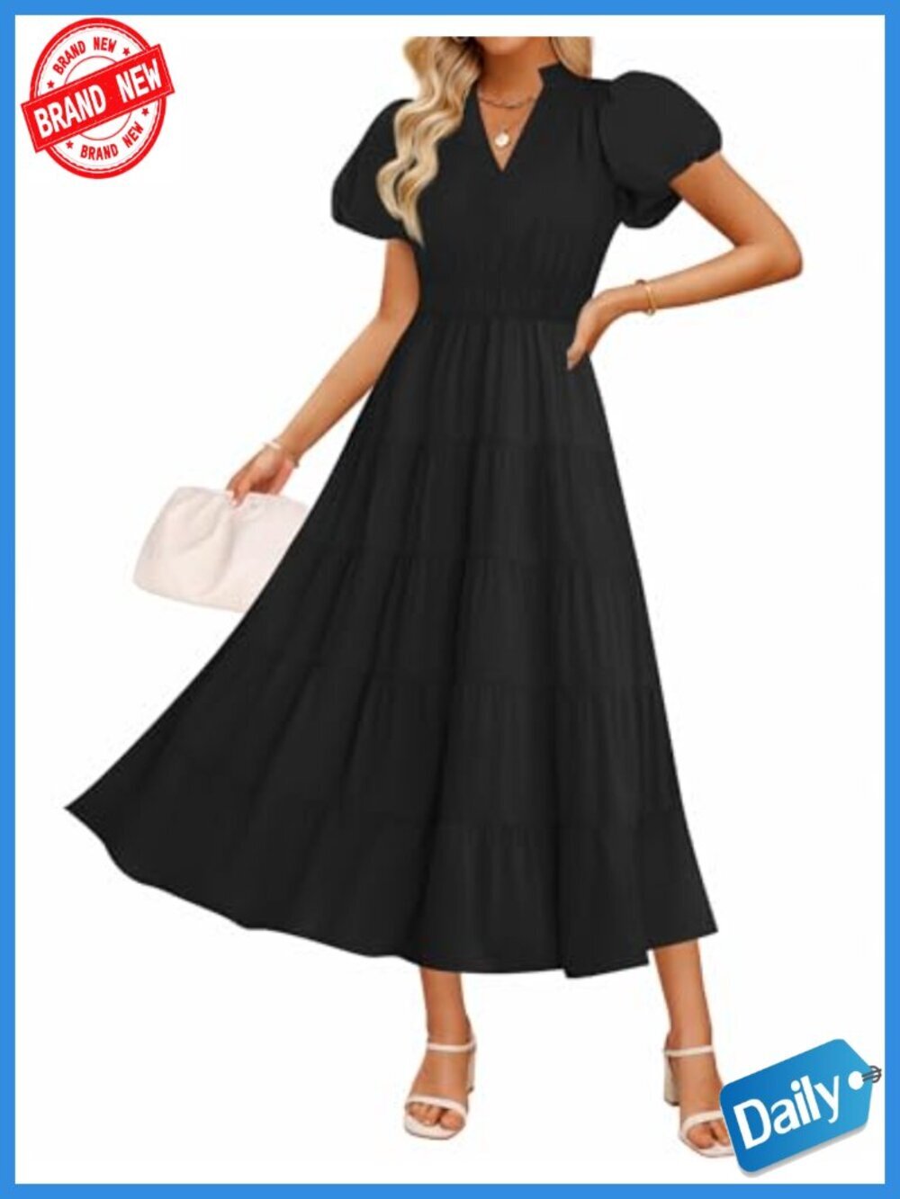 Short Sleeve V Neck Tiered Ruffle Boho Maxi Dress Flowy A-Line
